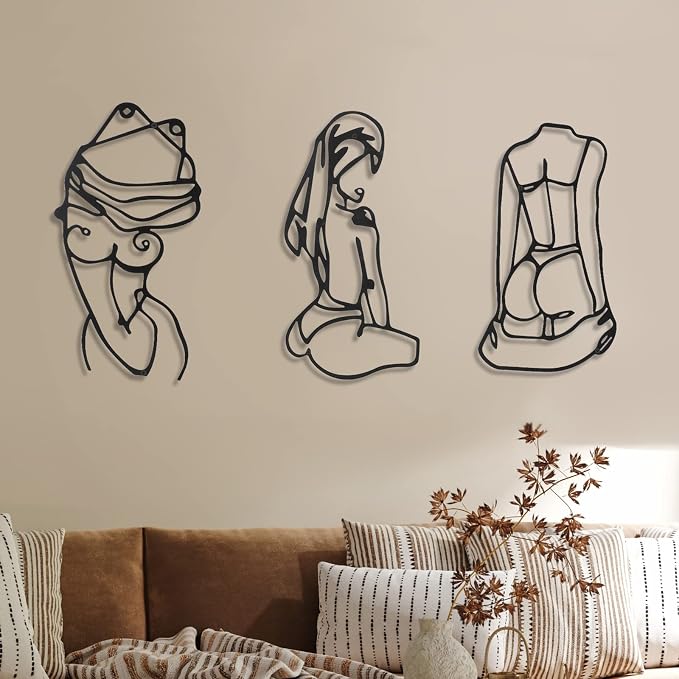 Photect 3 Pcs Metal Wall Art Decor Minimalist Abstract Woman Wall Art Metal by Photect