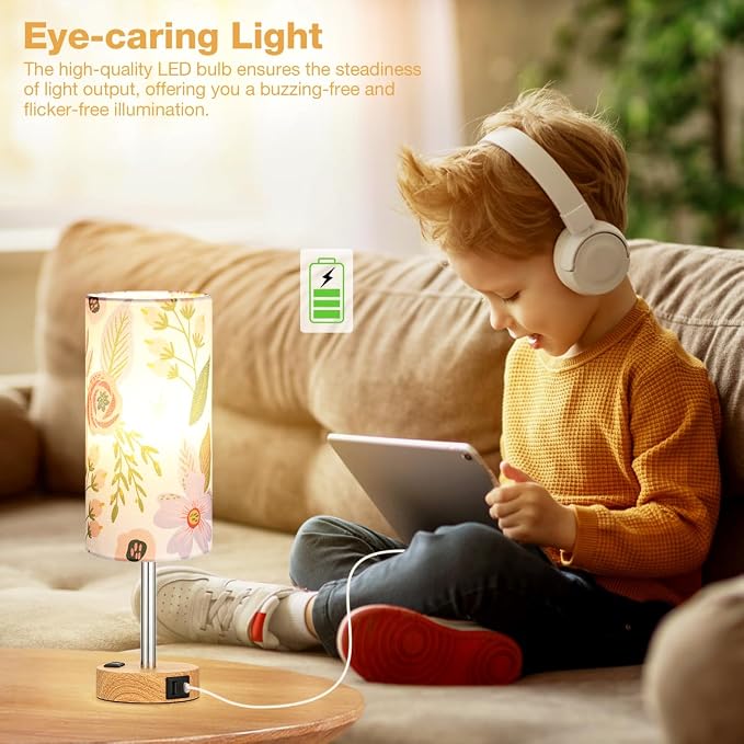 Floral Touch Lamp for Bedroom- 3 Way Dimmable Bedside Lamp USB C A Charging - Image 7