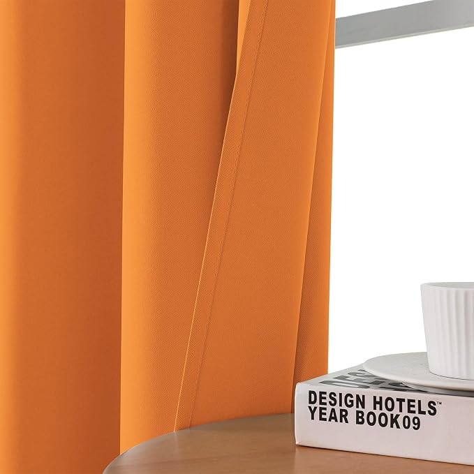 CUCRAF Orange Blackout Curtains 63 inch Length 2 Panels Set, Room Darkening - Image 7