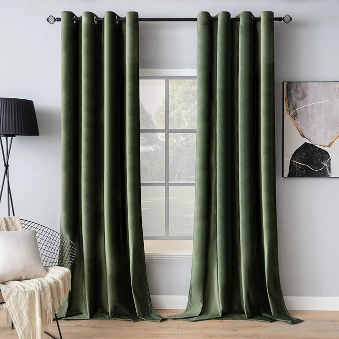 MIULEE Velvet Curtains Olive Green 52 x 120 Inch Length Set of 2 | Extra Long by MIULEE