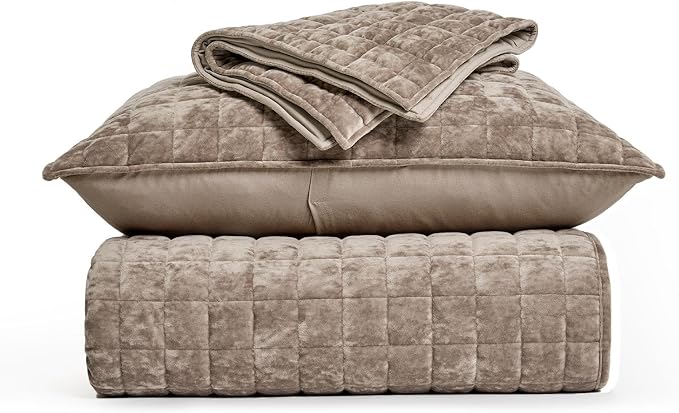 RECYCO Channel Box Stitch Velvet Quilt Set, King Size, Natural Tan | Ultra Soft - Image 9