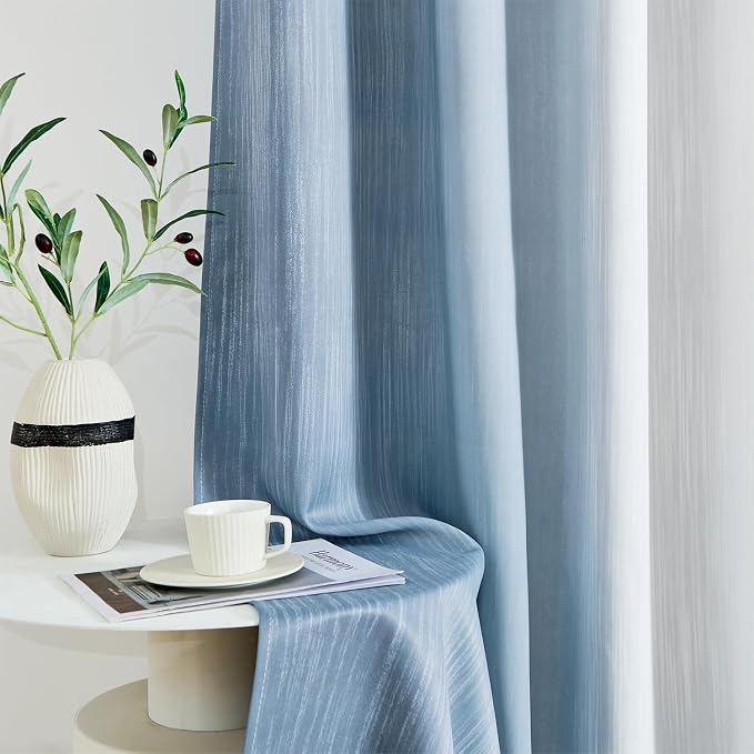 MIULEE Stone Blue and Greyish White Ombre Blackout Curtains 52Wx63L | Full Room - Image 8