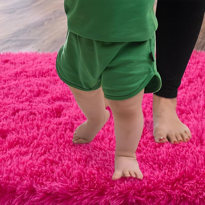 Soft Fluffy Shag Runner Rugs for Girls Bedroom 2x6 Hot Pink Washable | Shaggy - Image 4