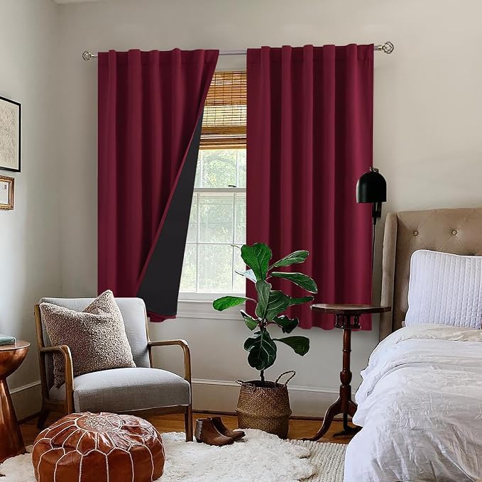 BGment Burgundy Red 100% Blackout 48 Inch Curtains - Image 9