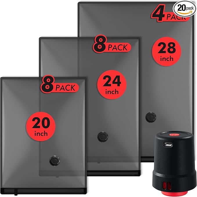 MEIQIHOME 20 Pack PackEase Travel Vacuum Bags 1800mAh Wireless Pump, 80% by MEIQIHOME
