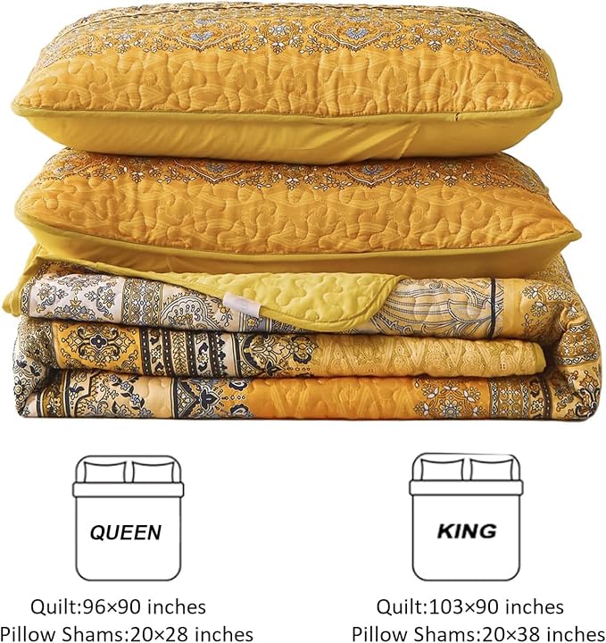 WONGS BEDDING Yellow Orange Bohemian King Quilt, Boho Quilt King Size, - Image 7
