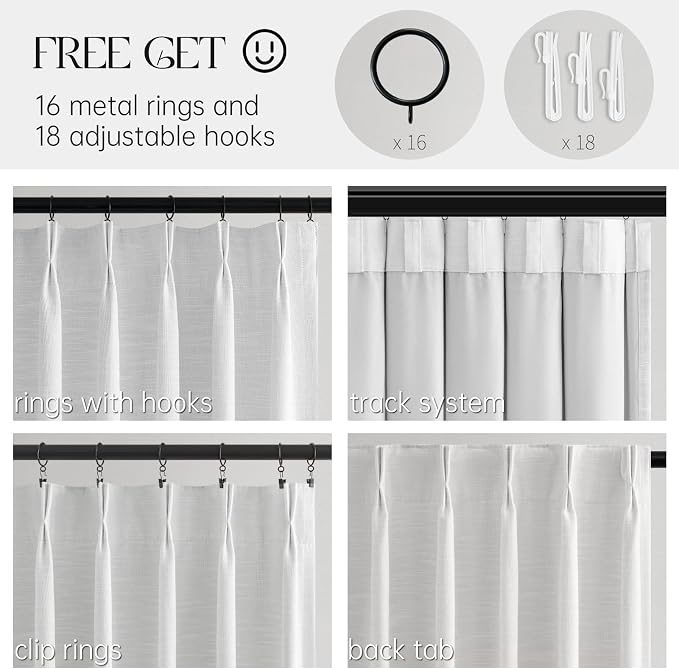 White 102 Inches Long Blackout Linen Curtains, Floor to Ceiling Lush Decor Tall - Image 2