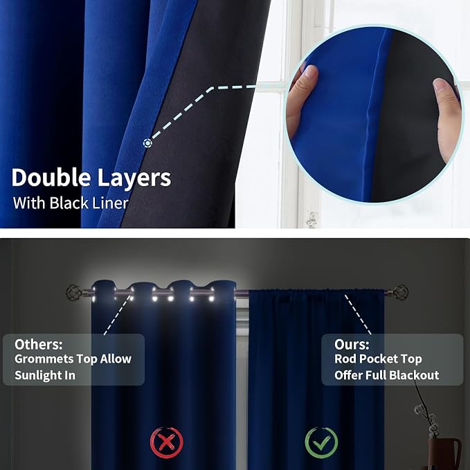 BGment 100% Blackout Curtains for Bedroom 84 Inch Length, Rod Pocket - Image 6