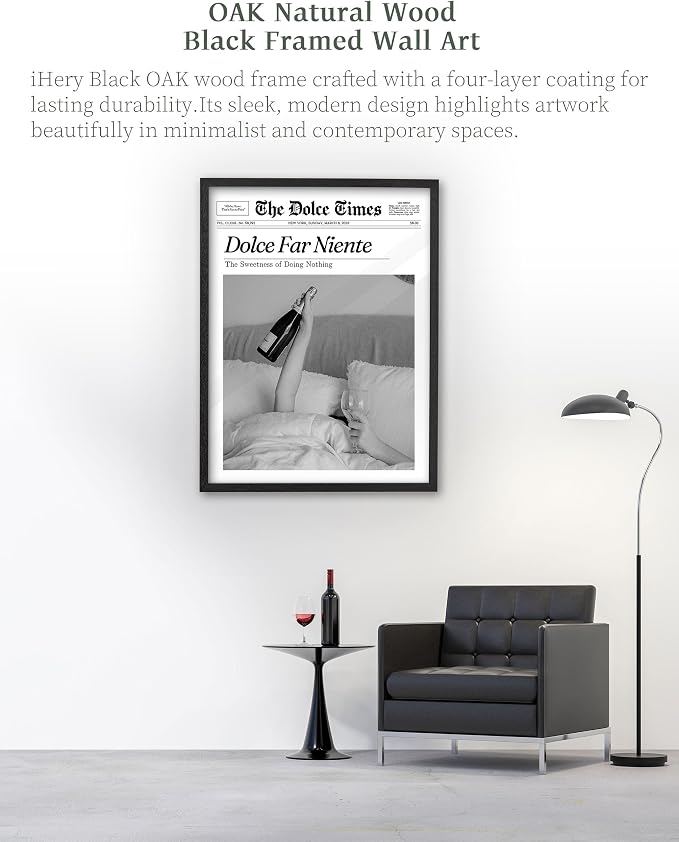 iHery 16x20in Dolce Far Niente Black Framed Newspaper Wall Art | Premium Black - Image 4