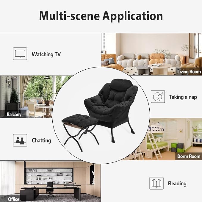 Youtanic Lazy Chair with Folding Ottoman, Accent Chair Velvet Upholstered with - Image 8