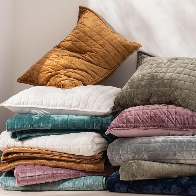 RECYCO Channel Box Stitch Velvet Quilt Set, King Size, Luxury Oversized - Image 7