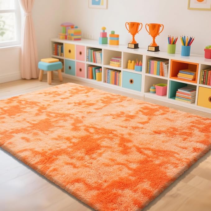 Mottled Orange 8x10 Area Rugs for Bedroom, Fluffy Rug Large Bedroom Carpet | - Image 2