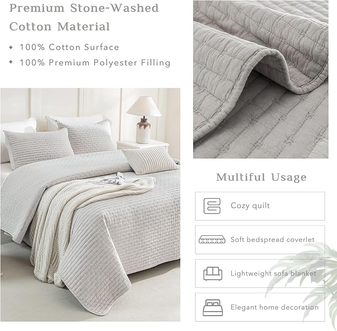 CozyTide Oversized King Quilt 120x120, Stone-Washed Cotton Oversized King - Image 4