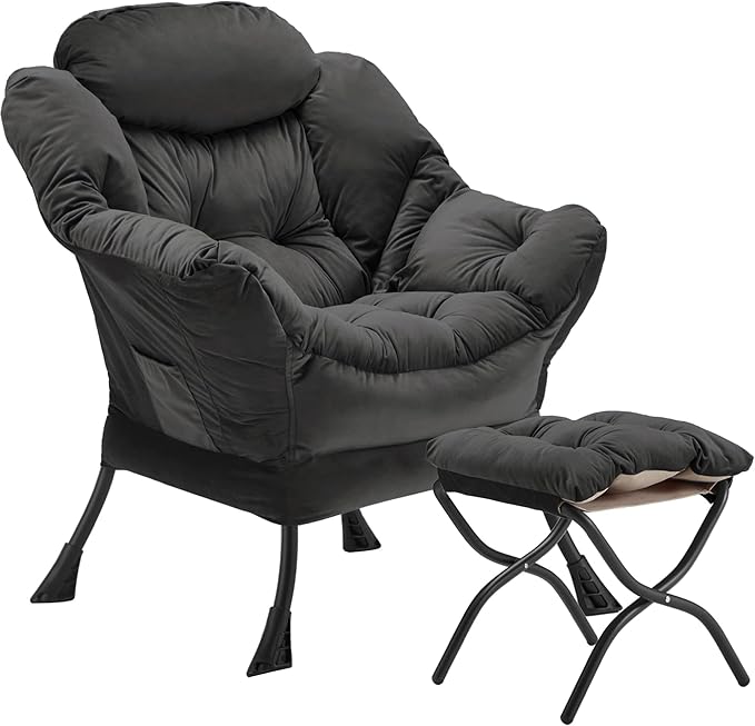 Youtanic Lazy Chair with Folding Ottoman, Accent Chair Velvet Upholstered with by Youtanic