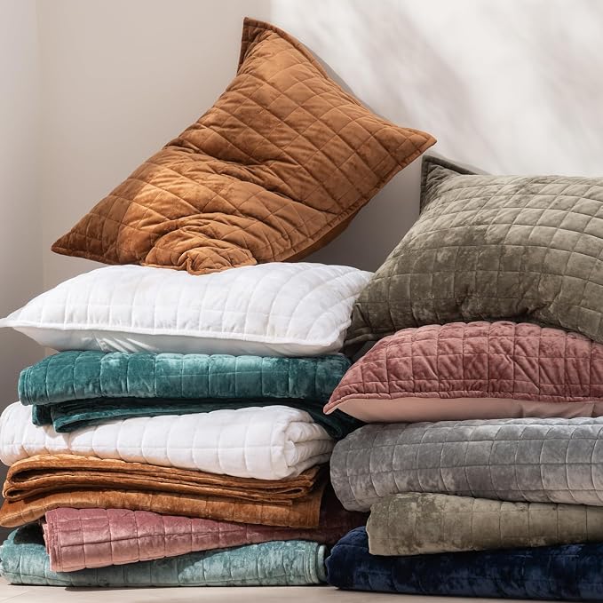 RECYCO Velvet Quilt Set, Oversized California King 118"x106", Bright White | - Image 7