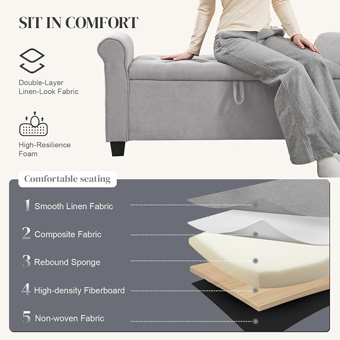49" End of Bed Storage Bench for Bedroom, Upholstered Storage Ottoman | Easy - Image 4