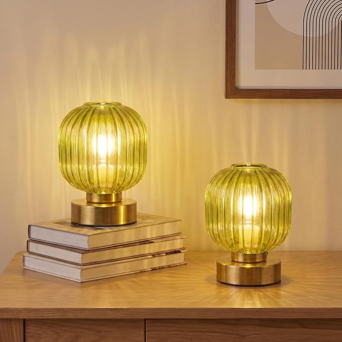 Elenhome Green Touch Glass Table Lamp Set of 2, 3-Way Dimmable Bedside Lamps - Image 9