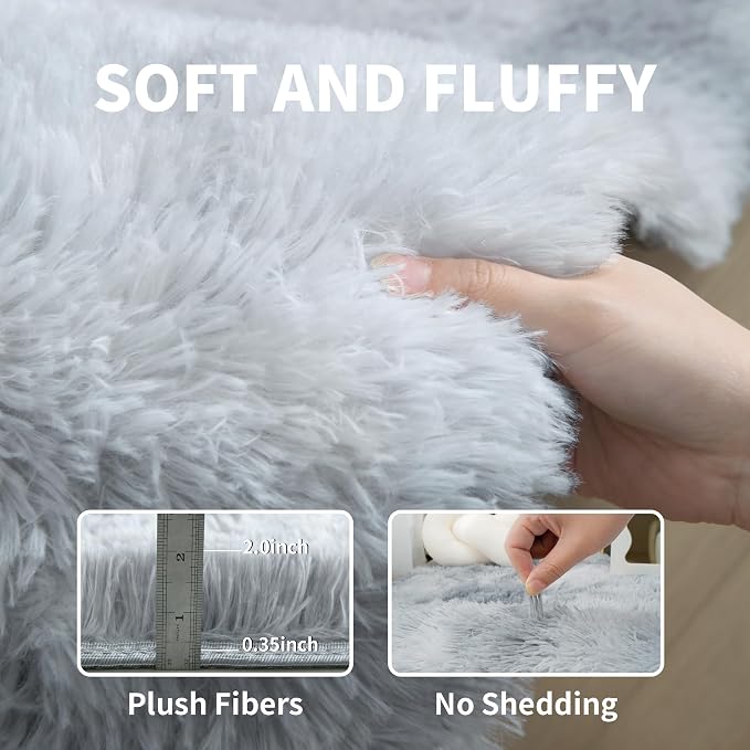 6x9 Tie-Dye Gray Shag Rug for Bedroom, Soft Plush Fluffy Carpet | Gray Area Rug - Image 3