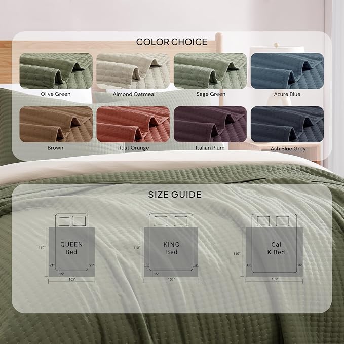 Oversized King Quilt-Olive Green Lightweight Bedspreads Quilt Bedding Set | - Image 5