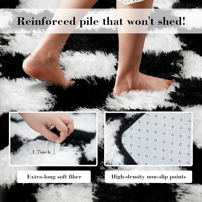 Black and White 3x5 Area Rugs for Bedroom, Fluffy Rug Small Bedside Carpet | - Image 6