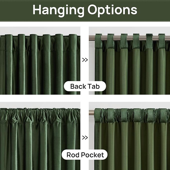 PRIMROSE Emerald Olive Green Velvet Curtains 72 inch Long - Image 2