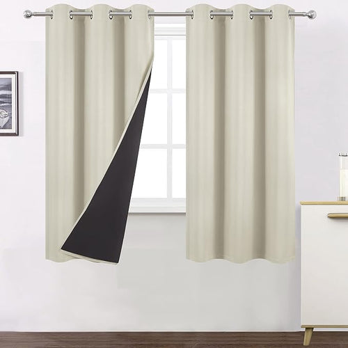 100% Blackout Curtains 40 x 63 Inch/Light Beige Curtains 2 Panels by Lemomo