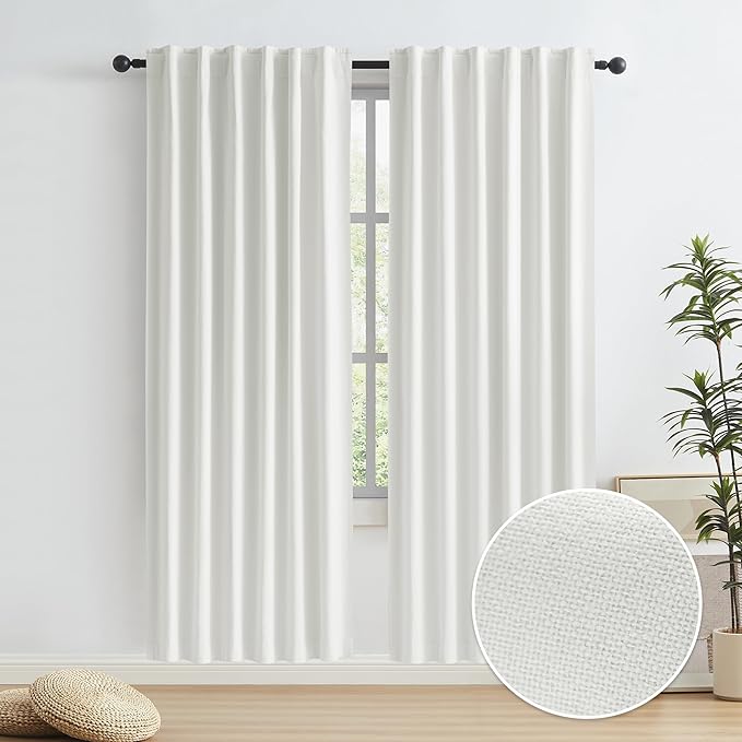 Ivory Ecru Blackout Linen Curtains Energy Smart Light Blocking Thermal by KEQIAOSUOCAI