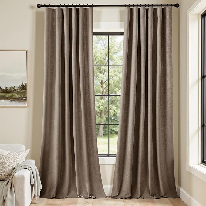 MIULEE 100% Blackout Back Tab Pleat Linen Curtains 50" Wx108 L, Dutch Cocoa | 2 - Image 6