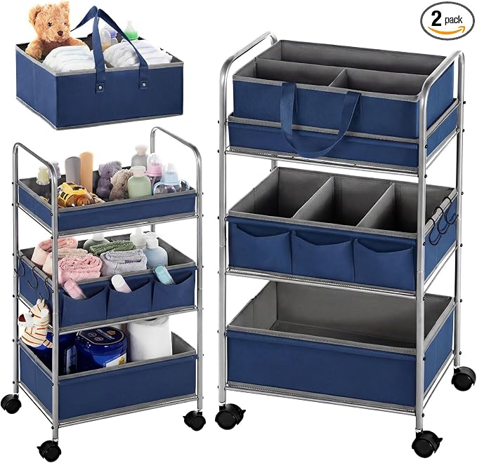 Honeydak 2in1 Baby Diaper Caddy Organizer Cart 3 Tier Large Capacity Metal by Honeydak
