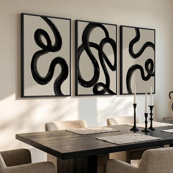 Large Framed Black and White Abstract Wall Art - Image 2
