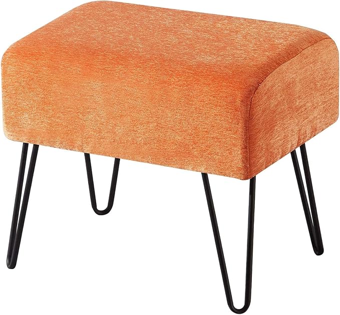 Home Soft Things Jacquard Chenille Ottoman, Tanga-Burnt Orange, Fuzzy Entry Way by HomeSoftThings