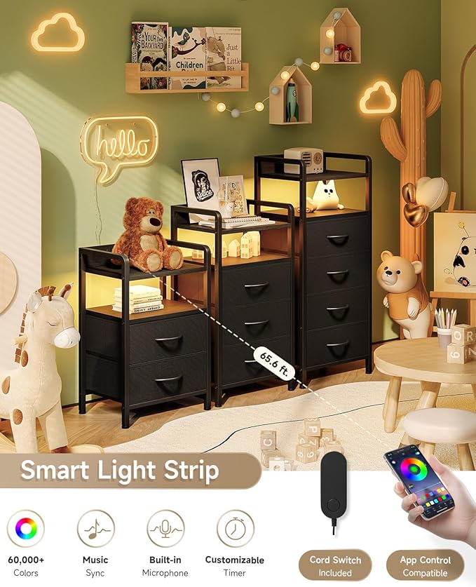 Lazzanto Nightstand with Rear Charging Station, LED Light, 2 Drawers, 2 USB-A - Image 4