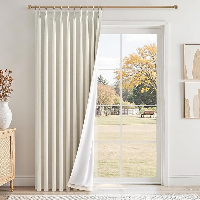 Natural Pinch Pleated Full Blackout Curtains Linen Blended Room Darkening by Topfinel
