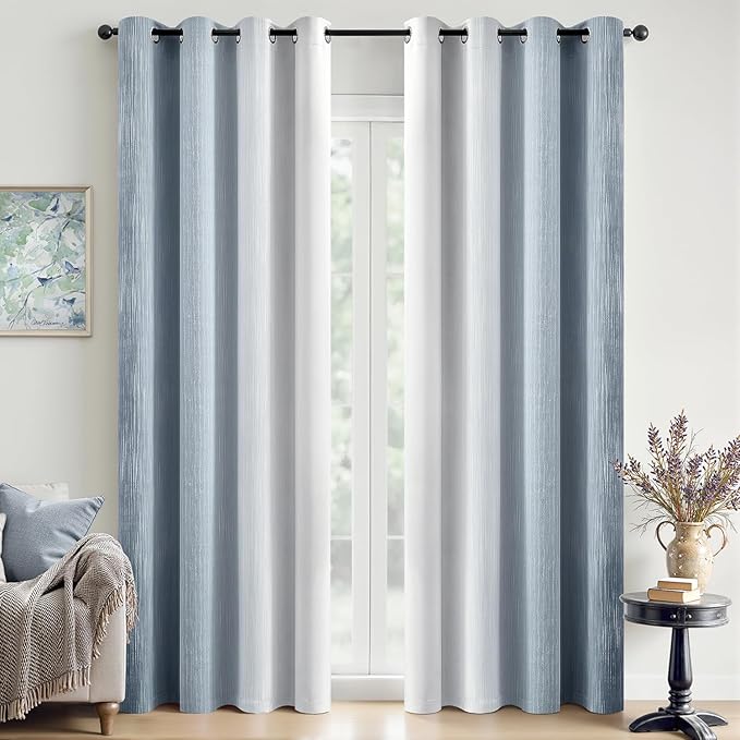 MIULEE Chambray Blue and Greyish White Ombre Blackout Curtains 52Wx90L | Full by MIULEE