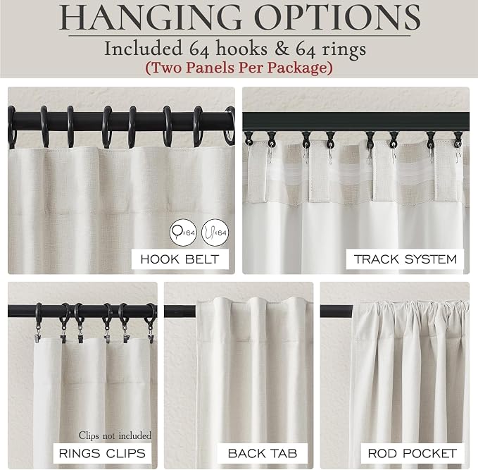 Blackout Curtains 100 Inches Extra Wide Birch Linen Curtains 84 Inch Length - Image 4
