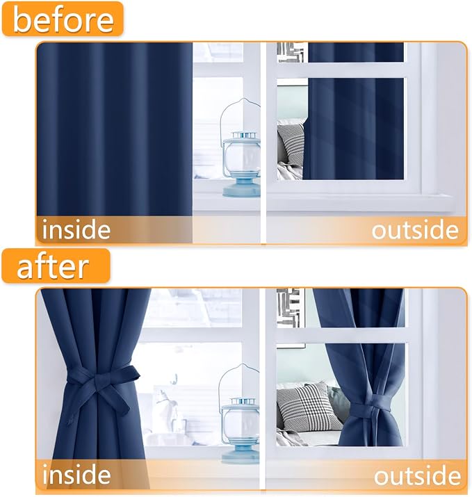 RV Blackout Curtains for Bedroom, 52 x 36 Inches Long Navy 2 Panels | Thermal - Image 4