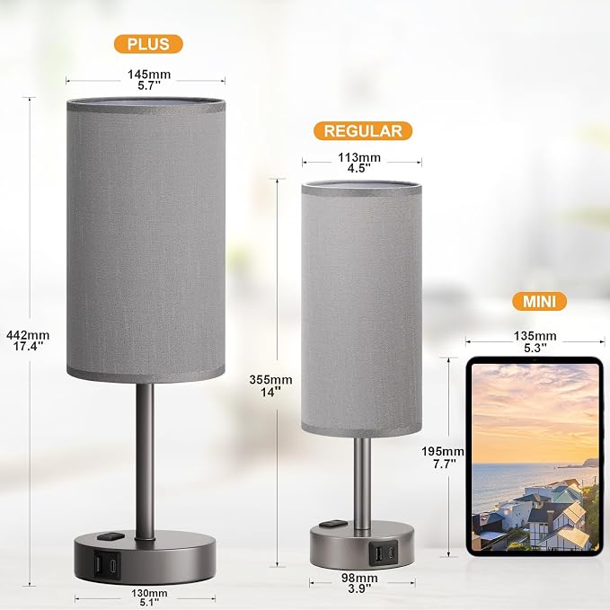 Grey Nightstand Bedroom Lamp - Image 2