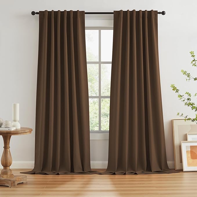 Brown Linen Textured Blackout Curtains 132 Inches Long by KEQIAOSUOCAI