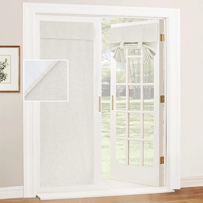 RYB HOME Natural Linen Textured French Door Window Curtains 100% Blackout | by RYBHOME