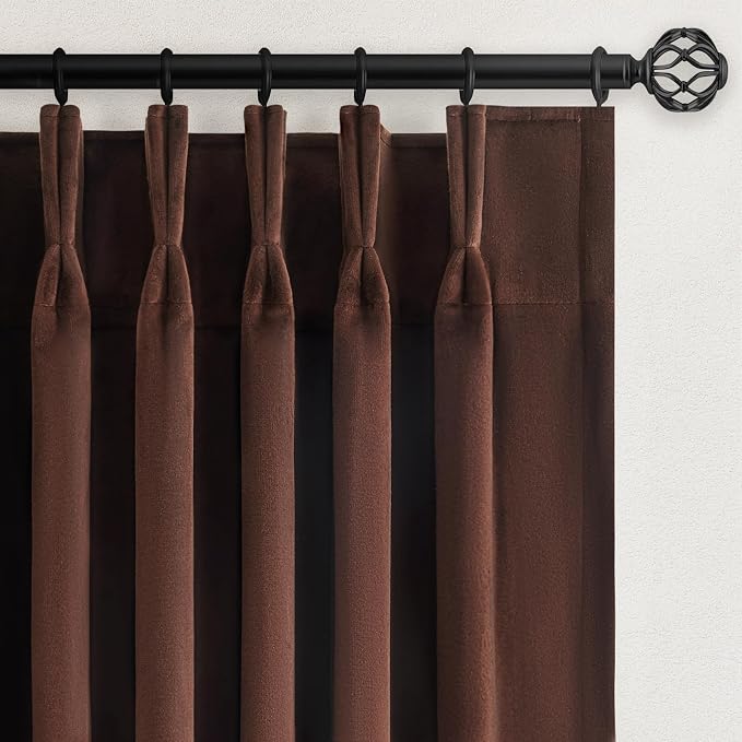 Dark Brown Velvet Blackout Curatins 84 Inches 2 Panels Heavy Thick Vintage by Unknown