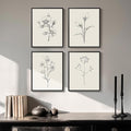 Framed Black and White Floral Wall Art, 4 Piece Vintage Gray Botanical Canvas by Cuspin