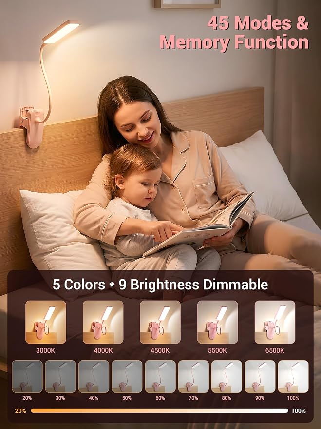 Pink Desk Lamp for Dorm Lamp, 9 Brightness+5 Color Clip on Light, Cute Lamp | - Image 2