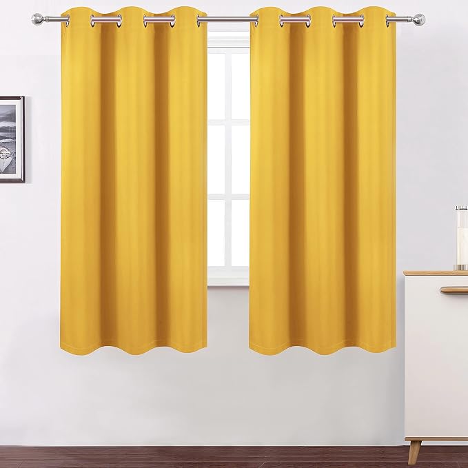Yellow Thermal Blackout Curtains/40 x 72 Inch/Set of 2 Panels Room Darkening - Image 2