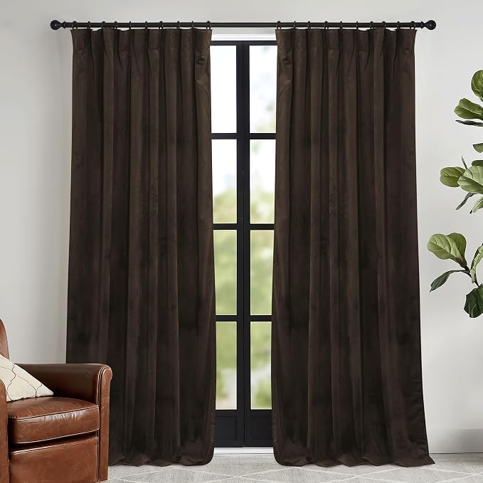 RYB HOME Brown Velvet Curtains for Bedroom Living Room | Thermal Insulated by RYBHOME