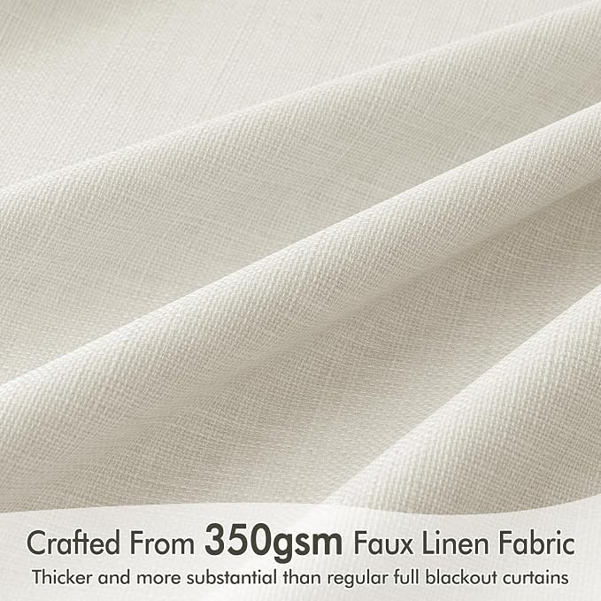 MIULEE 100% Blackout Back Tab Pleat Linen Curtains 50" Wx72 L, Ivory | 2 Panels - Image 3