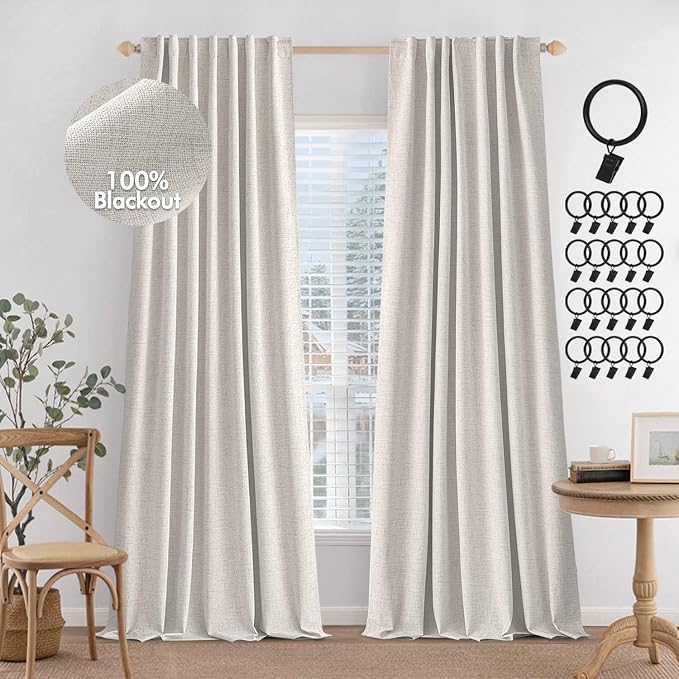 MIULEE 100% Blackout Curtains Linen Curtains & Drapes W52xL108 Inch, Full Black by MIULEE