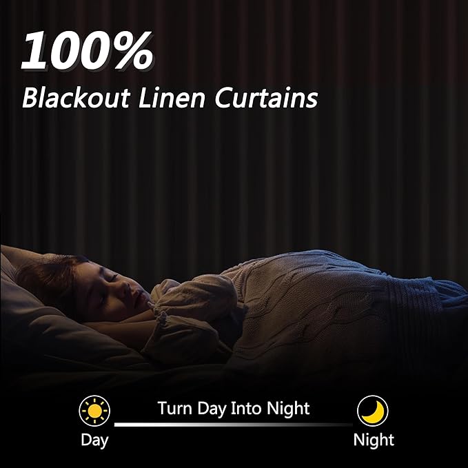 100% Blackout Linen Curtains for Bedroom 80 Inches Long Natural Cream Black Out - Image 2