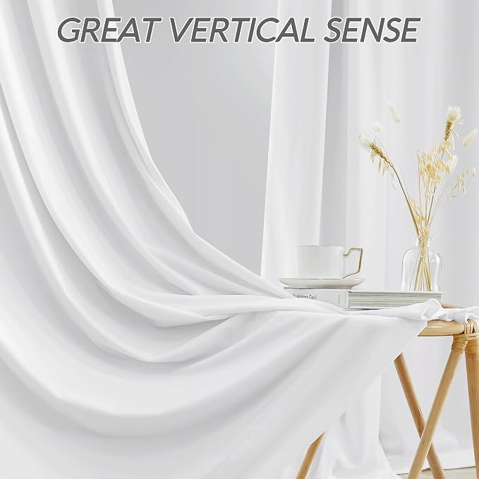 RYB HOME White Velvet Curtains 96 inch, 2 Layers Room Darkening Window Curtains - Image 5