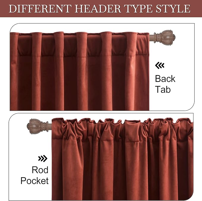 RYB HOME Rust Red Velvet Curtains 108 inches Long, Thermal Insulated Panel - Image 5