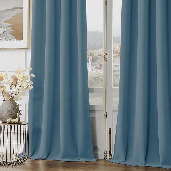 Joydeco Velvet Blackout Curtains Black Out Curtain 90 Inch Drapes | - Image 3